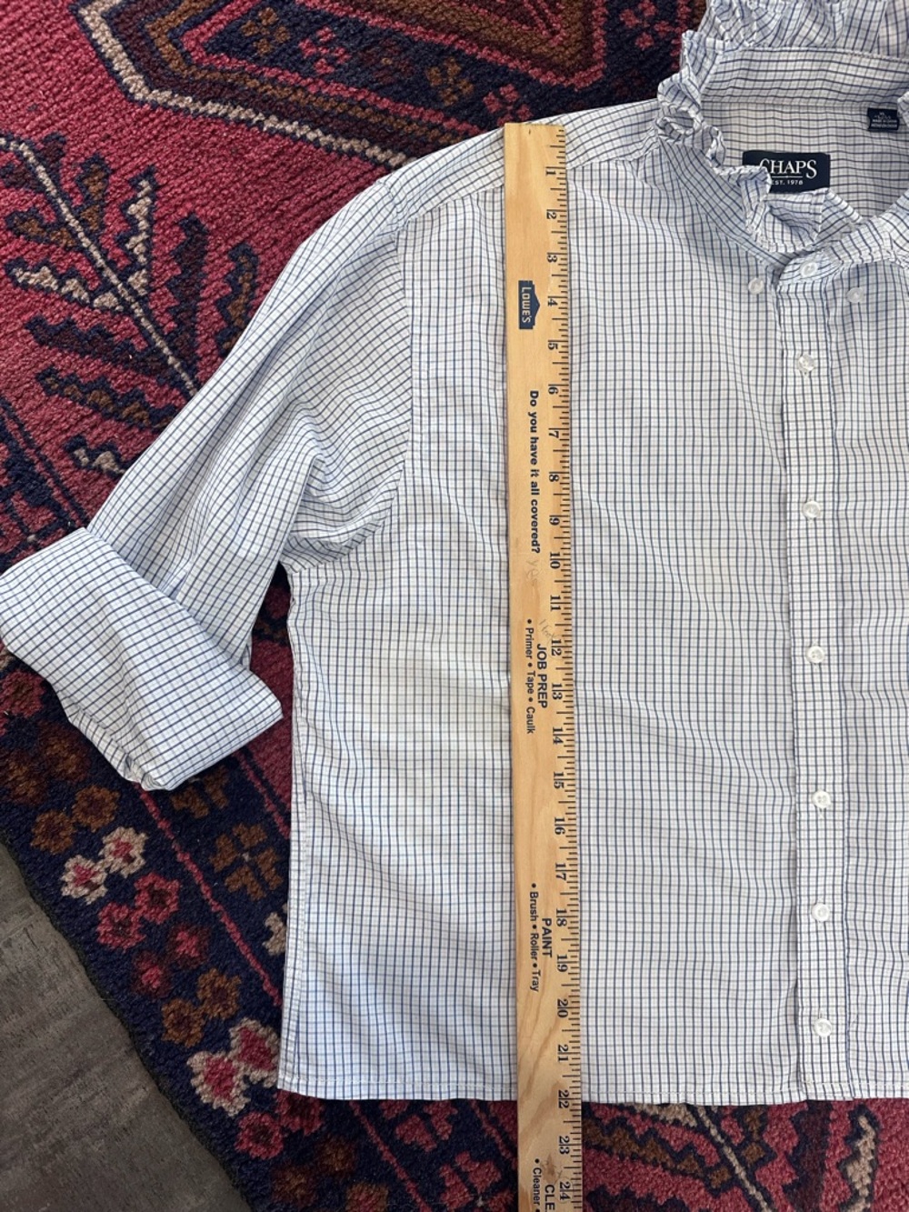 Reworked CHAPS Button Down Ruffle Collar Scandinavian Ribbon Top | OOAK | XL - Picture 8 of 10
